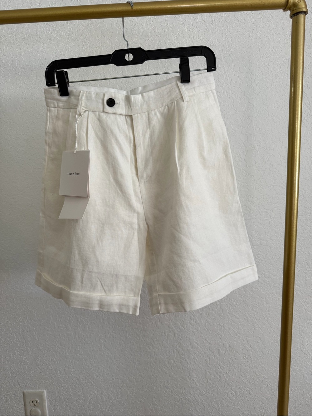 High Waist White Linen Blend Shorts